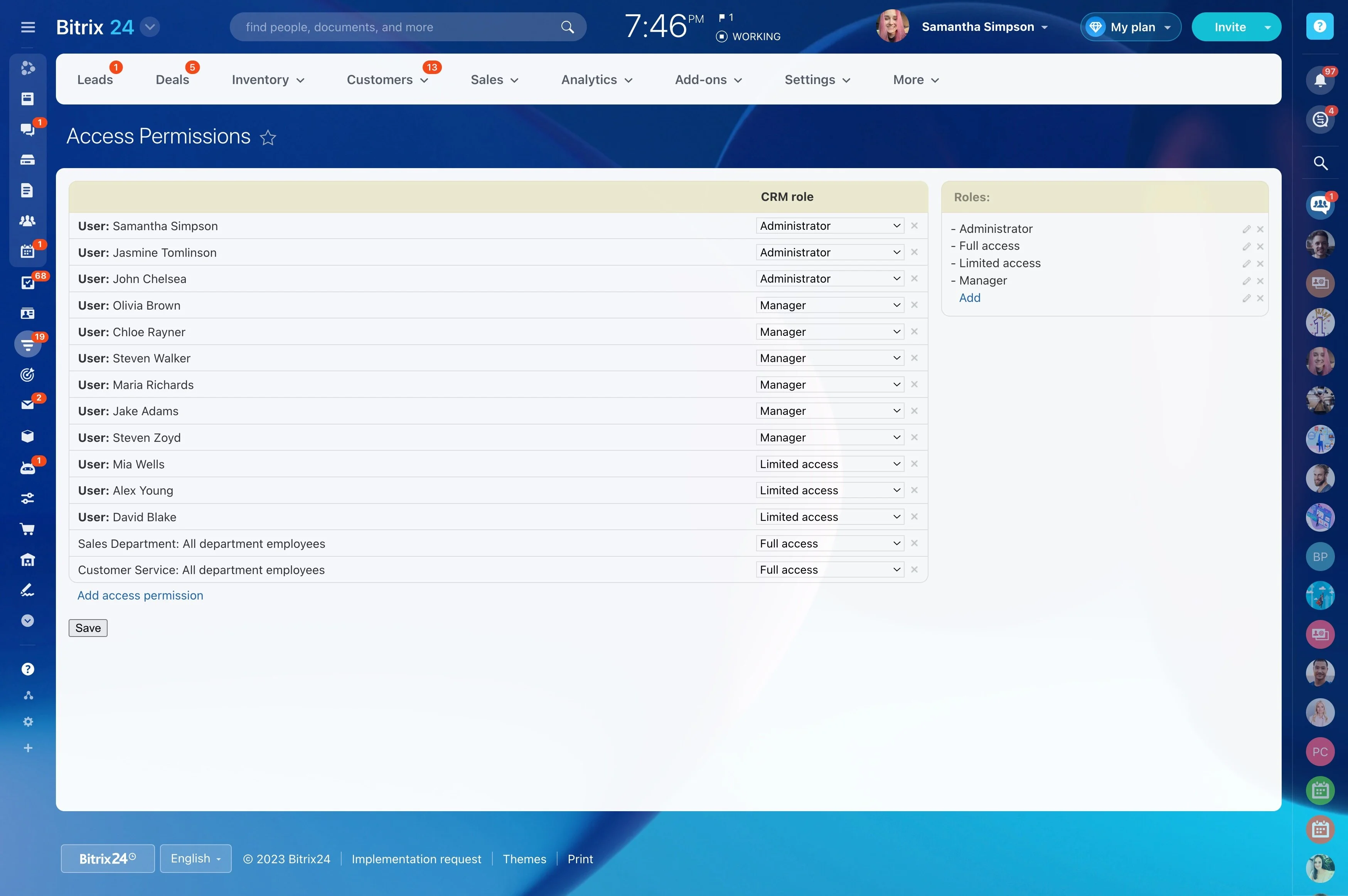 Bitrix24 access rights and secure records